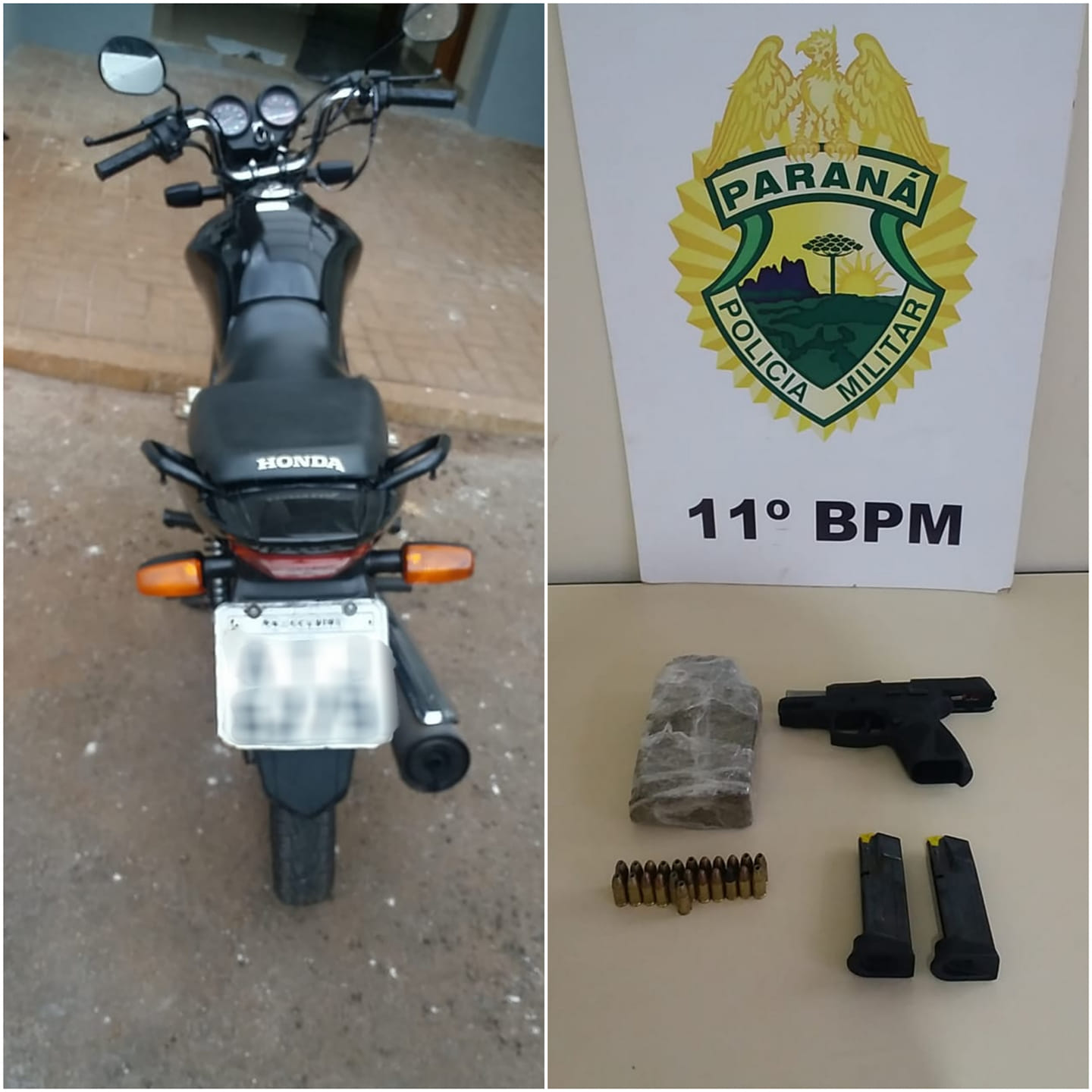 PM apreende pistola 9 mm, drogas e recupera motocicleta furtada