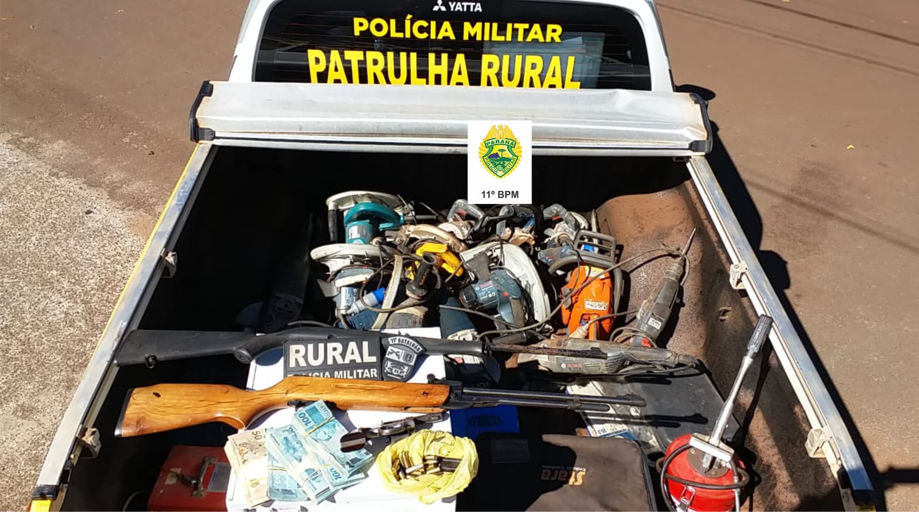 Em Araruna, PM apreende objetos ilícitos, armas de fogo e R$ 35 mil em espécie